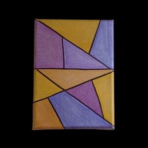 Abstract Geometric Canvas Art in Purple and Gold Wall Decor Signed 5x7"